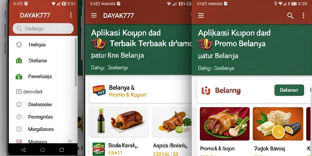 Tampilan antarmuka aplikasi DAYAK777 dengan berbagai kupon menarik.
