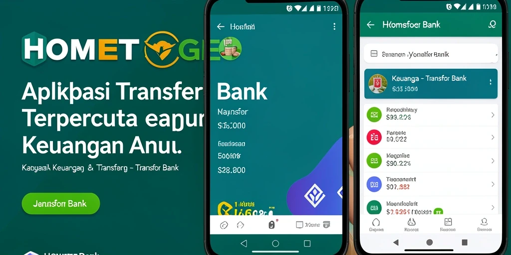 Antarmuka aplikasi HOMETOGEL yang sederhana dan fungsional untuk transfer bank.