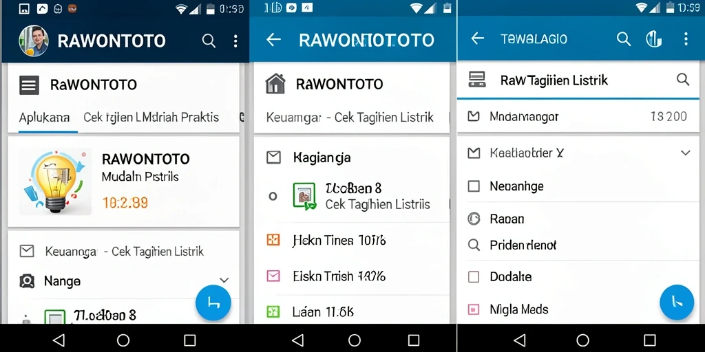 Screenshot RAWONTOTO menunjukkan antarmuka cek tagihan listrik yang mudah digunakan.