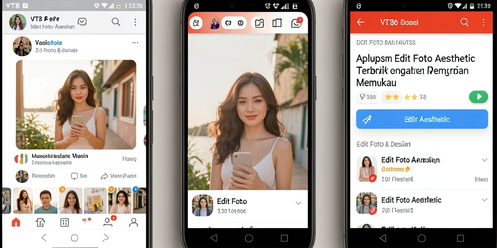 Antarmuka VT38 menampilkan berbagai pilihan editing foto yang menarik.